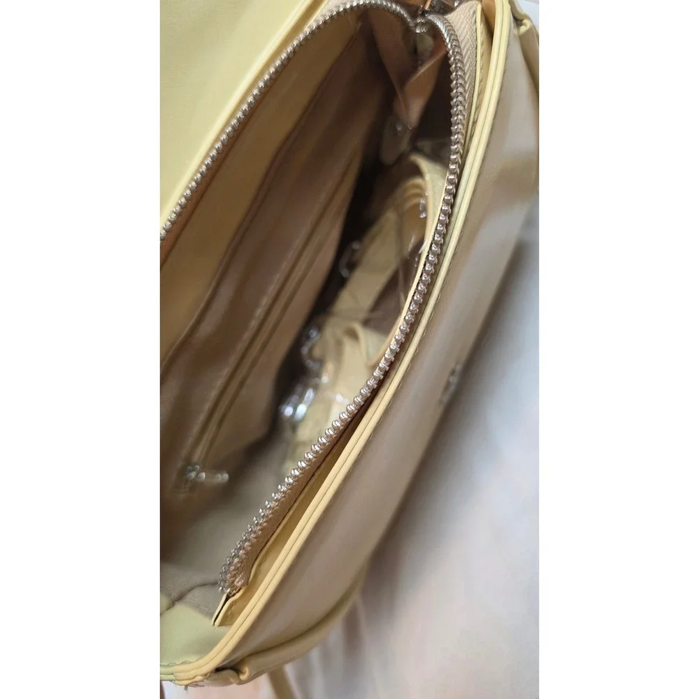 A9NINE Cream Faux Leather Saddle Shoulder Bag Silver V Hardware New With Tags